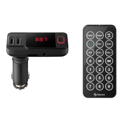 Transmisor FM Bluetooth* con cargador USB, reproductor MP3 y control remoto