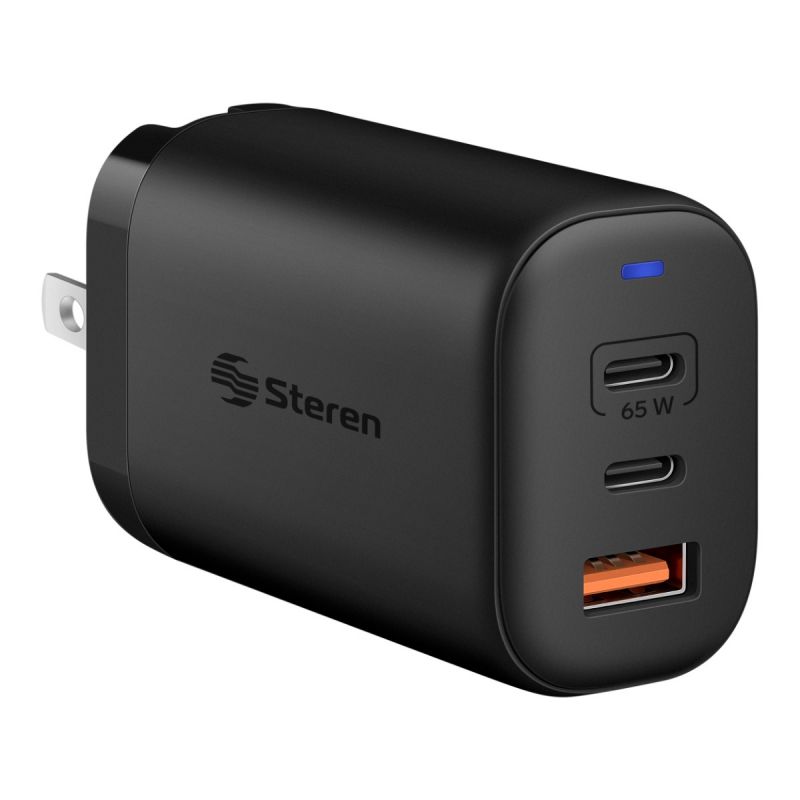 Chargeur Rapide GaN 65W Compact - 2 Ports USB-C + 1 USB-A - Prise Européenne - Neuf