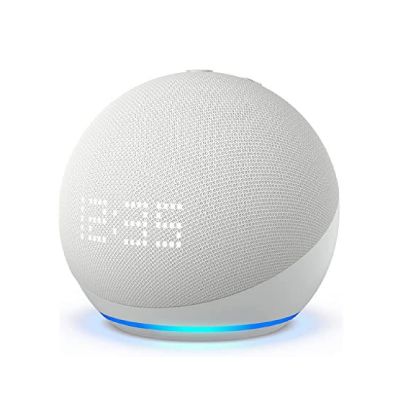 Parlante inteligente ECHO DOT 5ta Gen con reloj y Alexa, blanca
