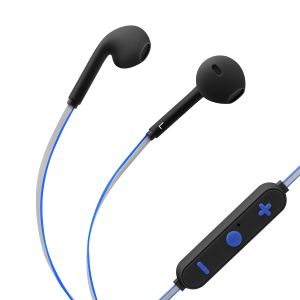 Audífonos Bluetooth* con cable reflejante y auriculares rubber color azul