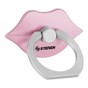 Mini base para celular en forma de labios color rosa