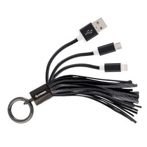 Cable 2 en 1, USB a micro USB y lightning, tipo llavero color negro