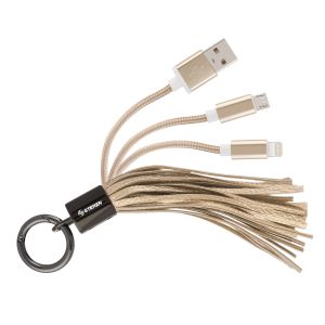 Cable 2 en 1, USB a micro USB y lightning, tipo llavero color dorado