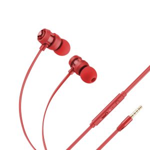Audífonos manos libres con control de volumen y cable plano colr rojo