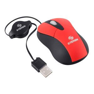 Mini mouse óptico USB con cable retráctil color rojo