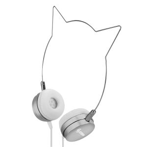 Audífonos con diadema en forma de gato color plata