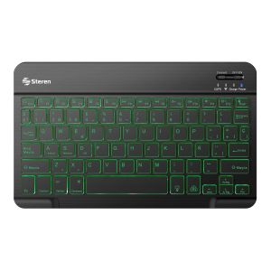 Teclado Bluetooth recargable con iluminación multicolor, compacto