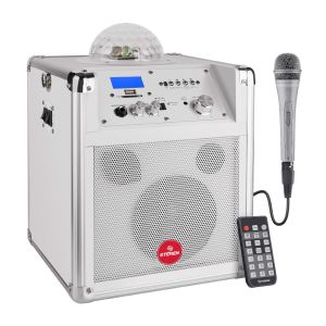 Amplificador de 125 W PMPO Bluetooth con batería recargable y esfera LED, portátil
