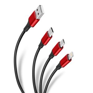 Cable 3 en 1, USB a Lightning/micro USB/USB C