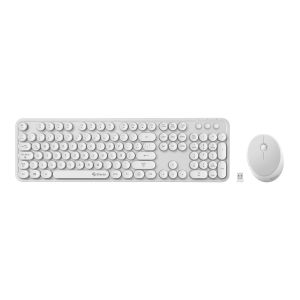 Teclado y mouse inalámbricos retro, blanco