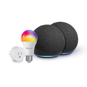 Promoción de 2 Alexas* ECHO DOT 4ª Gen negras, más bombillo Wi-Fi* más Contacto Wi-Fi*
