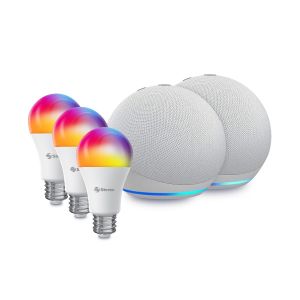 Promoción de 2 Alexas* ECHO DOT 4ª Gen blancas, más 3 bombillos Wi-Fi*