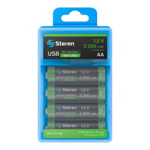 4 baterías recargables USB Li-Ion tipo AA, de 1460 mAh