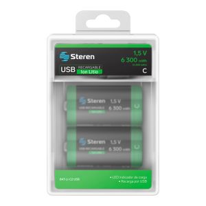 2 baterías recargables USB Li-ion tipo C, de 6300 mWh