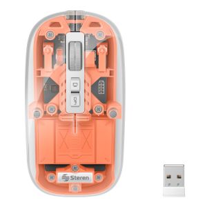 Mouse Bluetooth*/ RF, multidispositivo con batería recargable 800 / 1200 / 1600 DPI, transparente color naranja