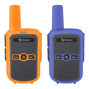 Kit de 2 radios intercomunicadores con cargador USB color azul/naranja