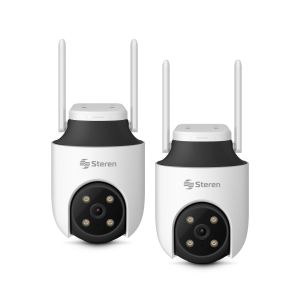 2 cámaras de seguridad Wi-Fi 6 / Ethernet 8 Mpx robotizadas con seguidor de movimiento para exterior, doble banda